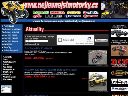 nejlevnější motorky a čtyřkolky značek - yamaha, honda,suzuki,kawasaki,polaris,ktm,aprilia,ducati,kimco,e-ton