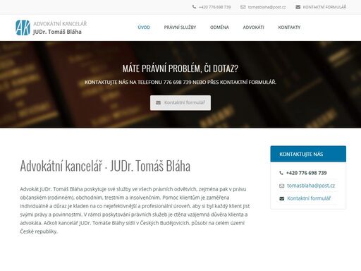 advokátní kancelář judr. tomáš bláha se sídlem v českých budějovicích poskytuje komplexní právní služby a poradenství soukromým osobám i podnikatelům.