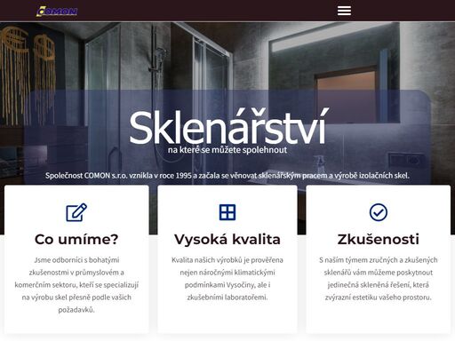 sklenářství comon - nabízíme a zajišťujeme kompletní služby v oblasti zpracování skla (ornamentní, bezpečnostní, protisluneční, protihluková).