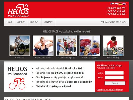 helios race s.r.o. - velkoobchod cyklistika a sport, prodej cyklo dílů, sportovního vybavení a kempingových potřeb, funkčního i sportovního oblečení pro dospělé i děti, turistické i cyklo boty, výživa pro sportovce. nabídka značek shimano, nutrend, sunrace, sturmey-archer, basil, loap, progress, bbb, tempish, rogelli.