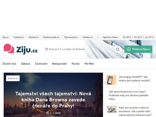 lifestylový on-line magazín se zajímavými články z mnoha kategorií od kultury přes zábavu a sport až po politiku.
