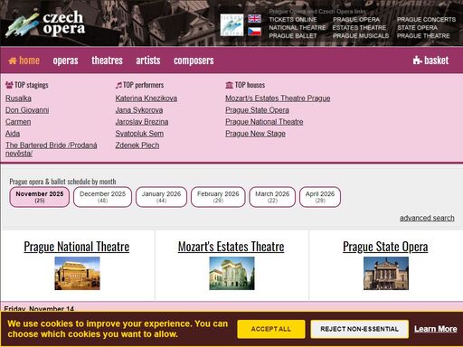 opera performances in prague for october 2025 - national theatre, estates theatre, state opera