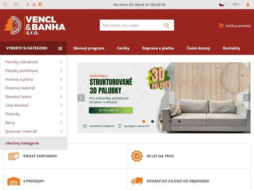 nakupujte pohodlně obkladové palubky a další dřevomateriál na eshopu palubky vencl. zajistíme dopravu až k vám domů. ?dodání do 3 dnů ?vše skladem