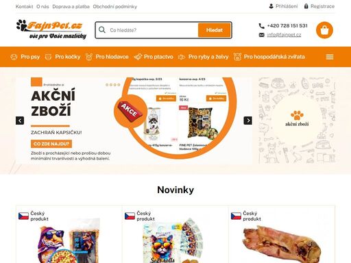 homepage. rodinný eshop,  osobní péče


většina zboží z domácí produkce


3 % zisku fajnpet.cz přispívá na nadační fond psí naděje


poštovné zdarma  při nákupu nad 1499kč