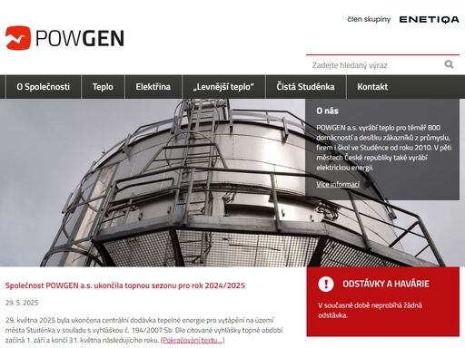 powgen a.s. vyrábí teplo pro téměř 800 domácností a desítku zákazníků z průmyslu, firem i škol ve studénce od roku 2010. v pěti městech české republiky také vyrábí elektrickou energii.