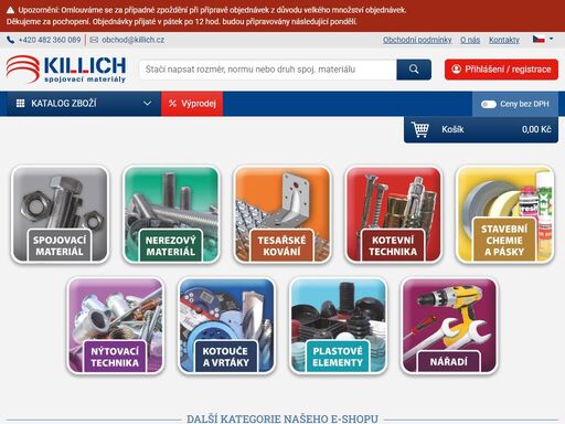 killich s.r.o. dodává spojovací materiál po celé eu. mezi naše hlavní produkty patří šrouby, matice, vruty do dřeva, závitové tyče a další.