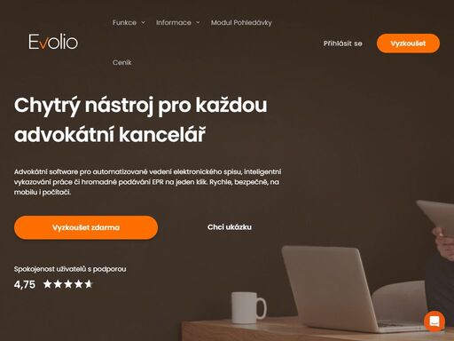software pro advokátní kanceláře evolio. pomáhá vést spisy přehledně, jednoduše a bez zbytečné administrativy. pro malé kanceláře je zdarma.