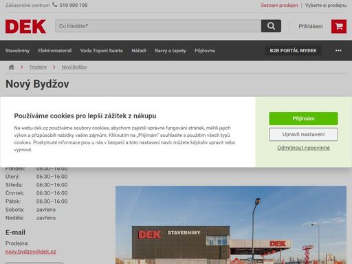 stavebniny dek nový bydžov. přijeďte si vybrat, co potřebujete pro svou stavbu nebo rekonstrukci. služby a otevírací doba na prodejně nový bydžov.