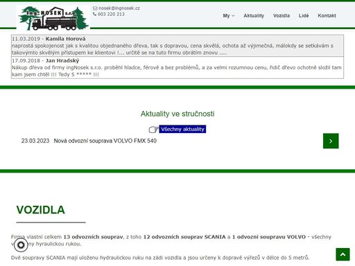 www.ingnosek.cz - doprava dřeva, nákup a prodej dřevní hmoty, těžba dřeva, lesní doprava, lesnictví-pěstební činnost