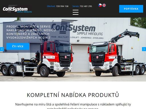 společnost contsystem se zabývá prodejem, montážemi a servisem hydraulických jeřábů, nosičů kontejnerů a další hydraulické techniky
