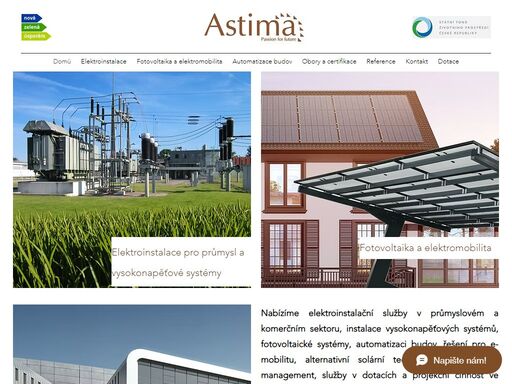 elektroinstalace, komplexní solární řešení, automatizace budov a inteligentních domácností, elektromobilita, energetický management, služby v oblasti dotací. astima s.r.o.