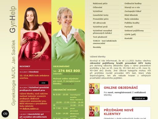 provoz gynekologické ambulance. mudr. jan sadílek, praha 10 - hostivař. komplexní gynekologická péče.