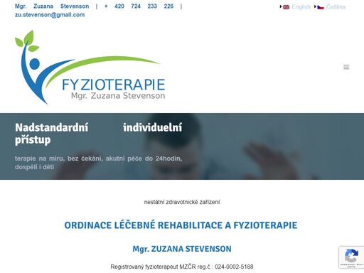 nestátní zdravotnické zařízení ordinace léčebné rehabilitace a fyzioterapie mgr. zuzana stevenson registrovaný fyzioterapeut mzčr reg.č.: 024-0002-5188 objednávky na +420 724 233 226 zeptejte se: zu.stevenson@gmail.com léčba: