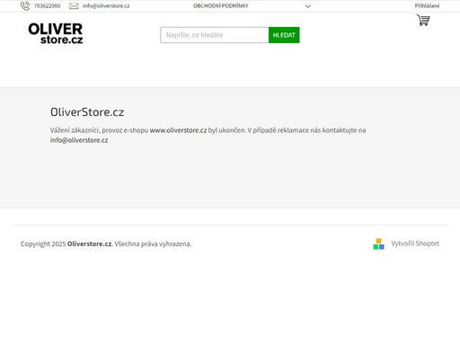 oliverstore.cz. vážení zákazníci, provoz e-shopu www.oliverstore.cz byl ukončen. v případě reklamace nás kontaktujte na info@oliverstore.cz
 
 