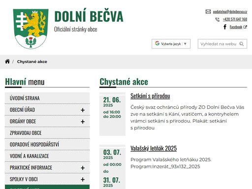 oficiální stránky obce dolní bečva: historie a současnost obce, úřední deska, informace pro občany a turisty.