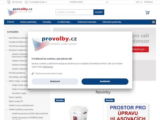 vybavení pro volební místnost na specializovaném eshopu provolby.cz. volební urny, zástěny, vlajky, státní znaky a ostatní potřeby do volební místnosti.