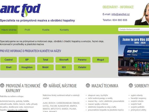 anc fod | oleje, maziva, nářadí, nástroje | specialista na průmyslová maziva a obráběcí kapaliny