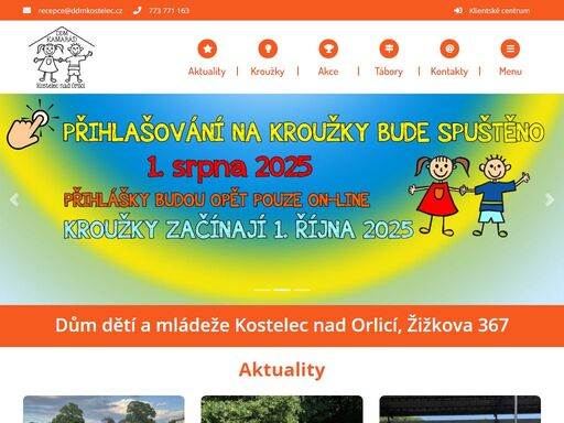 dům dětí a mládeže kostelec nad orlicí je středisko volného času, které se řídí vyhláškou č. 74/2005 sb. o zájmovém vzdělávání a zákonem č. 561/2004 sb. o předškolním, základním, středním, vyšším odborném a jiném vzdělávání (školský zákon). výchovně vzdělávací činnost v zájmovém vzdělávání uskutečňuje pravidelnou nebo příležitostnou zájmovou, výchovnou, rekreační nebo vzdělávací činností včetně možnosti přípravy na vyučování, táborovou činností a jí obdobnou činností, osvětovou činností, vytvářením podmínek pro rozvoj nadání dětí, žáků a studentů, nabídkou spontánních činností a vzdělávacími programy navazujícími na rámcové vzdělávací programy škol.