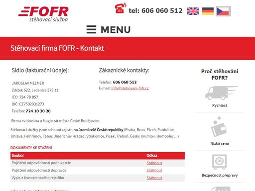 stěhovací služba fofr nabízí komplexní a rychlé stěhování firem, domácností včetně stěhování těžkých břemen nebo stěhování strojů a výrobních technologií. 