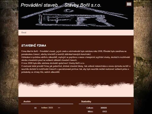 firma zabývající se stavební činností - nová výstavba na klíč, rekonstrukce, úpravy interierů a exterierů, jednotlivé stavební profese, opravy, změny a odstraňování staveb, správa a údržba nemovitostí, poradenská činnost, projektová dokumentace.