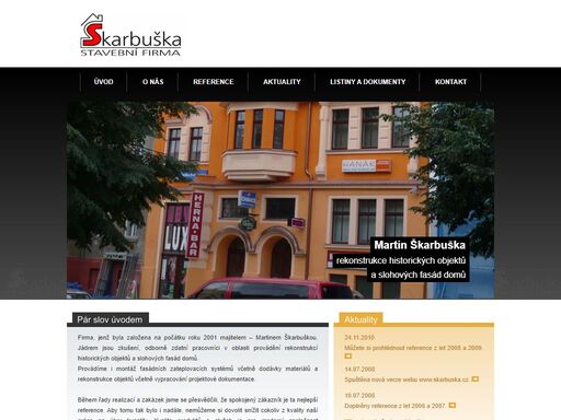 martin škarbuška stavební firma - rekonstrukce historických objektů a slohových fasád domů. montáž fasádních zateplovacích systémů včetně dodávky materiálů a rekonstrukce objektů včetně vypracování projektové dokumentace.