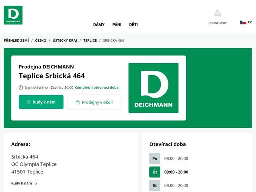 váš prodejnu deichmann srbická 464 ve teplice ? otevřít pracovní dobu a ? telefonní číslo ? zobrazit nyní.