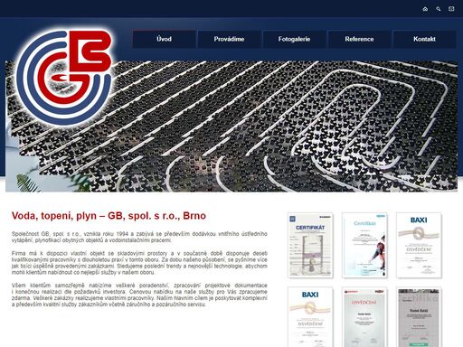 gb, spol. s r.o., brno - práce v oblasti voda - topení - plyn. především dodávka ústředního vytápění, plynofikace objektů a vodoinstalační práce.