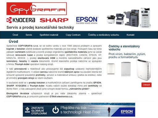 společnost copygrafia s.r.o. se zabývá prodejem a opravami kopírek a tiskáren včetně dodávek spotřebního materiálu pro tyto stroje. v naší provozovně v českých budějovicích, holečkově ulici provozujeme též copyshop vybavený nejmodernějšími digitálními multifunkcemi.