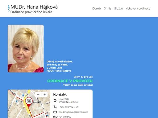 web stránky ordinace mudr. hany hájkové