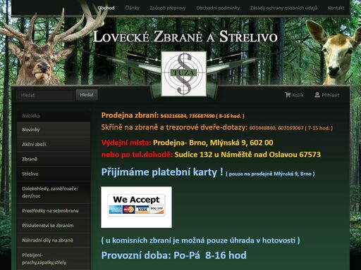prodej zbraní a loveckých potřeb.