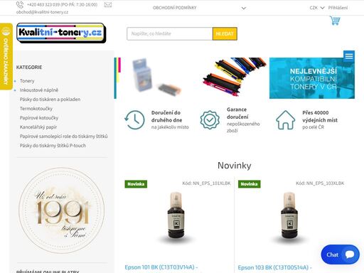 vítejte v našem obchodě. vítáme vás v našem e-shopu. v tuto chvíli jsme přešli na novou verzi stránek a proto bohužel je nutné udělat novou registraci. omlouváme se za komplikace a těšíme se na další vzájemnou spolupráci.
prodeji spotřebního materiálu do tiskáren se věnujeme již 33 let a specializujeme se pouze na…