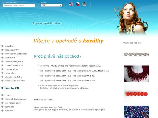 e-shop zaměřený na prodej korálků a bižuterních komponentů.