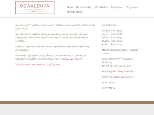 mgr. michaela oswaldová notářka praha 3 je jmenována notářkou v působnosti obvodního soudu pro prahu 8. je členkou notářské komory pro hl. m. prahu.