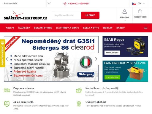 jsme jeden z největších internetových obchodů se specializací na svářečky, svářečské kukly, svařovací dráty a elektrody. v oboru již od roku 1991.