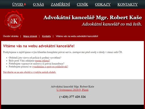 advokátní kancelář mgr. robert kaše plzeň nabízí právní služby a pomoc v plzni a okolí. specializujeme se na trestní právo a vymáhání a správu pohledávek.