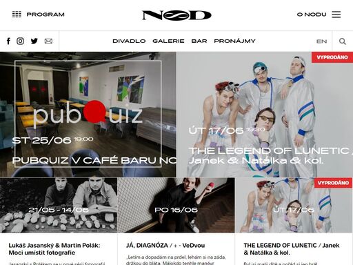 autorská divadelní představení, koncerty, přednášky, výstavy a kavárna. více informací na www.nod.roxy.cz.