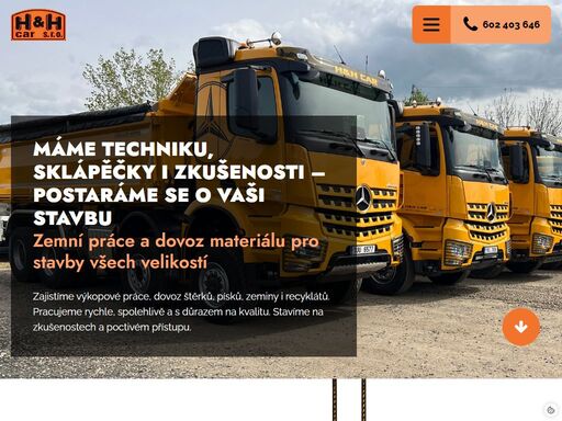 h+h car s.r.o. nabízí zemní práce, pronájem kontejnerů a dovoz stavebního materiálu v chomutově a okolí. spolehlivě pro vaše projekty.