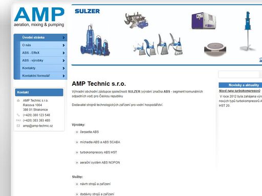 zastoupení sulzer abs v české republice. dodavatel čerpadel a míchadel abs, turbokompresorů abs hst, earačního systému abs nopon, vertikálních míchadel abs scaba.