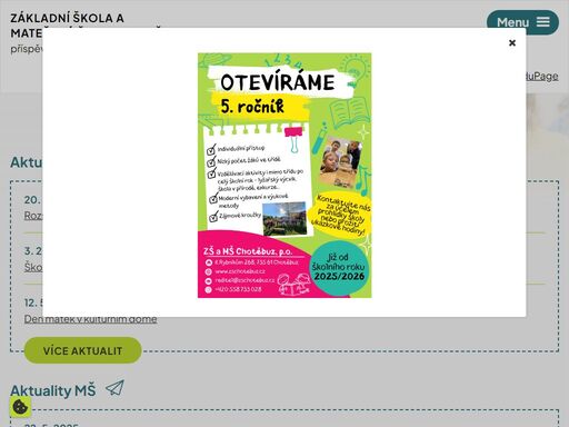naše základní škola patří mezi tzv. malotřídky. mateřská škola sdílí budovu se základní školou, kuchyní a jídelnou také s družinou. děti si tak mohou zvyknout na prostředí, které je může provázet až do ukončení 4.třídy základní školy.