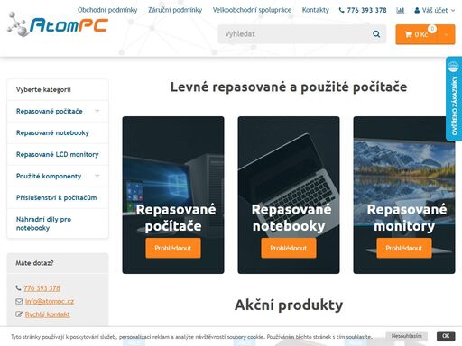 atom pc bazar - levné repasované a použité počítače, lcd monitory a notebooky
