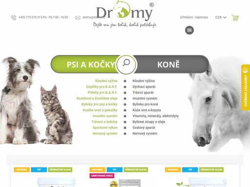 dromy.cz. značka dromy je významnou součástí českého trhu.
díky praxi a našemu osobnímu přístupu k zákazníkům i k naší práci, jsme získali důvěru a stálou základnu spokojených klientů.
naše produkty se vyznačují především vysokým obsahem účinných látek, které zvířatům poskytují přesně to, co potřebují. pro výrobu…
