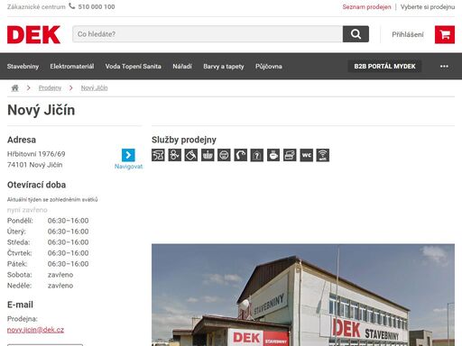 stavebniny dek nový jičín. přijeďte si vybrat, co potřebujete pro svou stavbu nebo rekonstrukci. služby a otevírací doba na prodejně nový jičín.