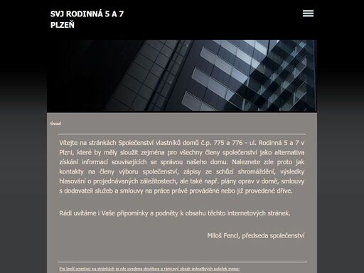 informační stránky společenství vlastníků domů čp. 775 a 776 - ul. rodinná 5 a 7 v plzni