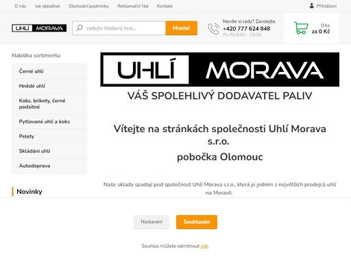 prodej černého a hnědého uhlí, nabídka uhlí do automatických kotlů, prodej koksu a uhelných briket