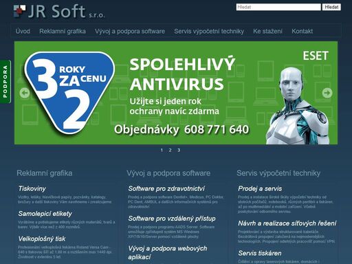 novinky a události - úvodní stránka prezentace firmy jr soft s.r.o. zabývající se reklamní grafikou, vývojem a podporou software a prodejem a servisem výpočetní techniky 