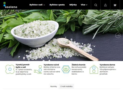 osoleno.cz - objevte sůl s bylinkou. sůl prosycenou vůní a chutí přidané bylinky. snadné použití při vaření. vyrobeno ručně a bez chemie.