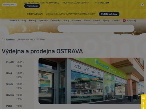 pořiďte na pobočce v ostravě vybrané outdoorové a kempingové vybavení nebo vyzvedněte svou objednávku z e-shopu 4camping! info o prodejně zde ?