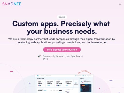 snadnee is your technology partner that leads companies through their digital transformation by developing web applications, providing consultations, and implementing ai.
