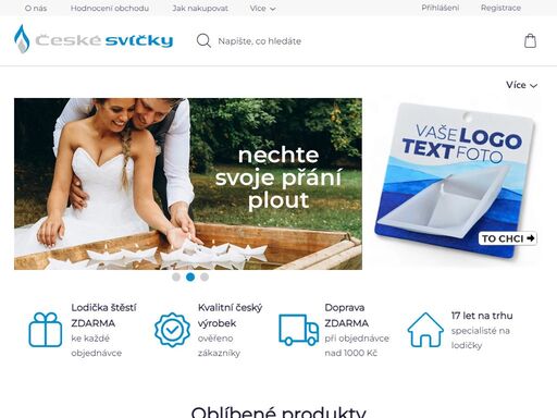 tradiční český výrobce kvalitních dekoračních svíček. plovoucí svíčky - lodičky štěstí - vytvořte si vlastní design a užijte si lodičku štěstí ke každé objednávce zdarma.