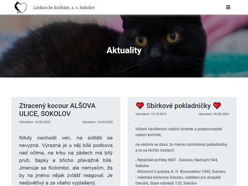 láskou ke kočkám sokolov - spolek provozující kočičí útulek v sokolově.